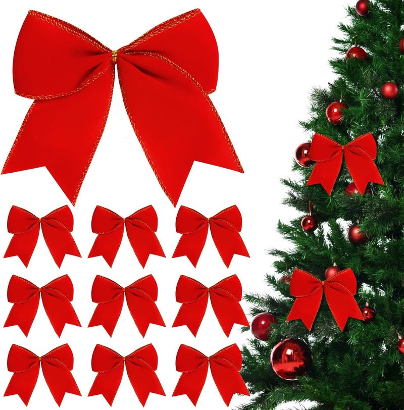 Hongsome 12Pcs Red Velvet Bows Christmas Tree Decorations,6 Inch Xmas Ornaments for Tree Home Party Front Door Wreath Holiday Indoor Inside Decor - Image 1